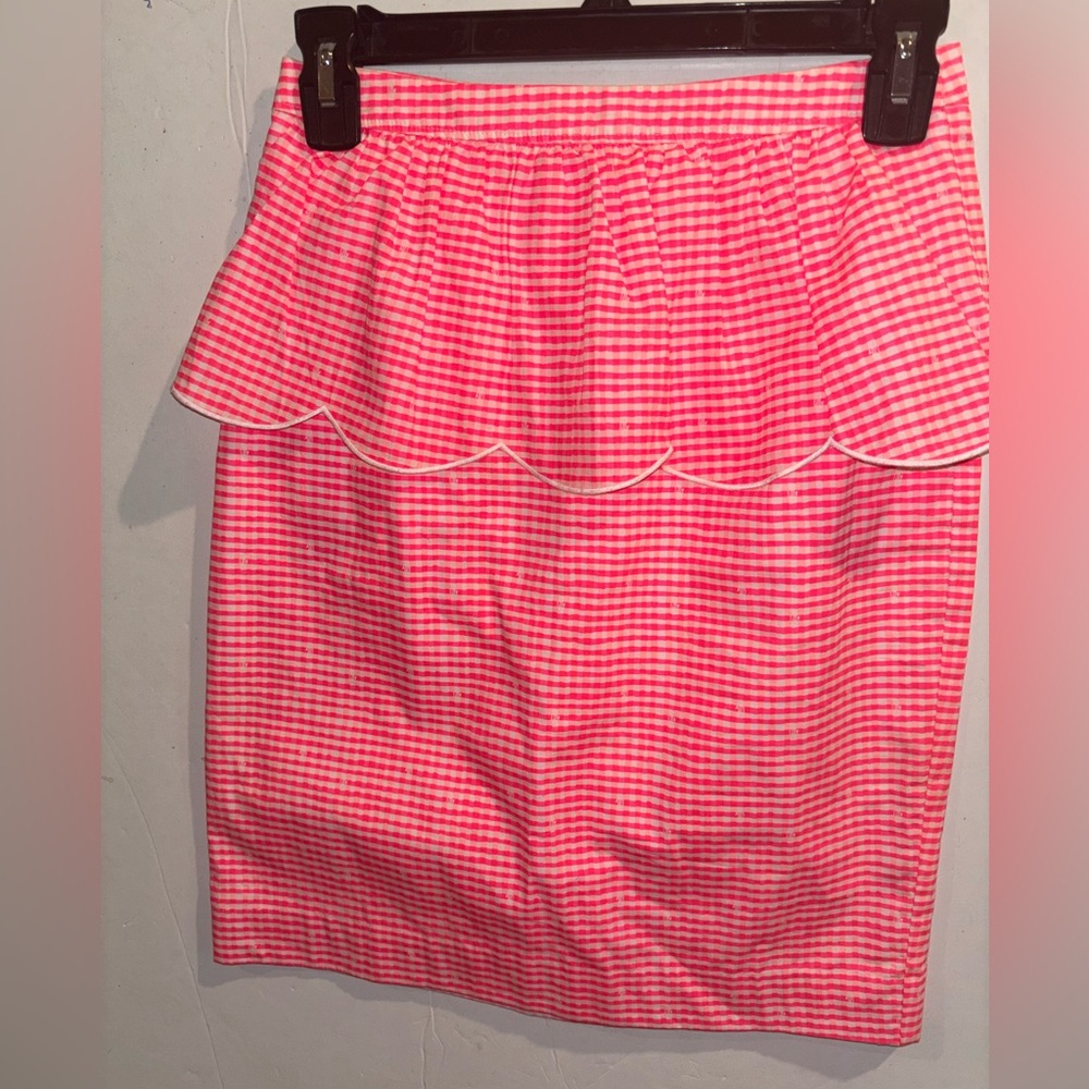 Lilly Pulitzer Sz 0 Pink Checkered Pencil Skirt with Scallop